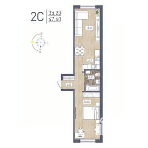 2-к квартира, строящийся дом, 48м2, 1/17 этаж