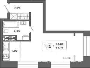 Студия квартира, вторичка, 36м2, 21/25 этаж