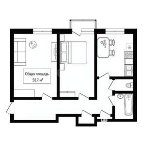 2-к квартира, вторичка, 59м2, 3/4 этаж