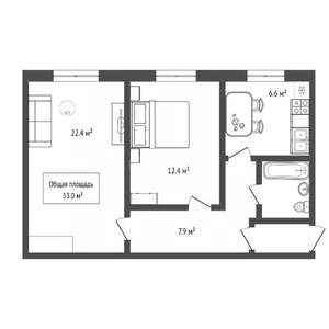 2-к квартира, вторичка, 52м2, 2/5 этаж