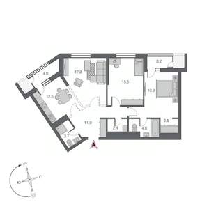 3-к квартира, строящийся дом, 95м2, 17/24 этаж