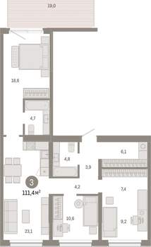 3-к квартира, вторичка, 111м2, 1/15 этаж