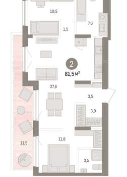 2-к квартира, вторичка, 82м2, 9/15 этаж