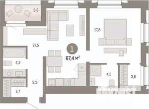 1-к квартира, вторичка, 67м2, 8/9 этаж
