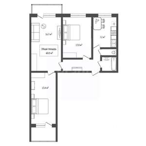 3-к квартира, вторичка, 60м2, 8/9 этаж