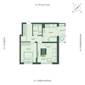2-к квартира, строящийся дом, 58м2, 16/18 этаж