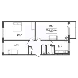 3-к квартира, вторичка, 60м2, 3/5 этаж