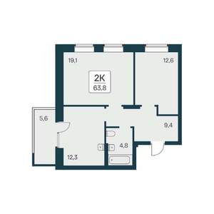 2-к квартира, вторичка, 64м2, 18/21 этаж