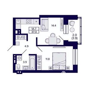 1-к квартира, вторичка, 37м2, 9/10 этаж