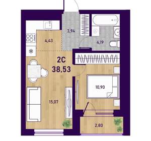 2-к квартира, вторичка, 39м2, 23/23 этаж