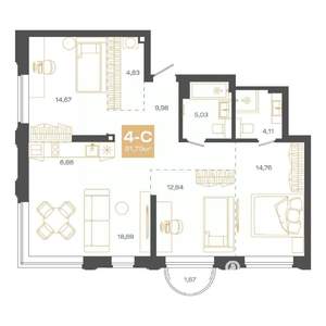 4-к квартира, строящийся дом, 92м2, 16/24 этаж