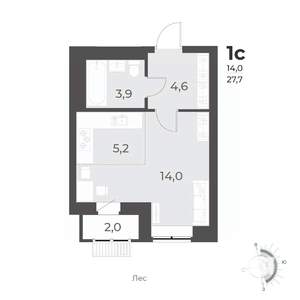Студия квартира, вторичка, 28м2, 2/12 этаж