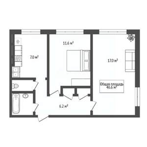 2-к квартира, вторичка, 47м2, 1/9 этаж