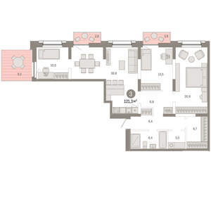 3-к квартира, вторичка, 121м2, 3/17 этаж