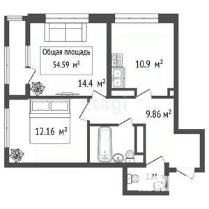 2-к квартира, вторичка, 53м2, 26/29 этаж
