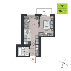 2-к квартира, вторичка, 38м2, 18/21 этаж