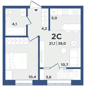 2-к квартира, вторичка, 38м2, 5/9 этаж