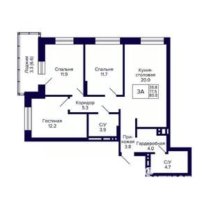 3-к квартира, вторичка, 81м2, 10/20 этаж