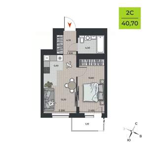 2-к квартира, вторичка, 42м2, 11/21 этаж