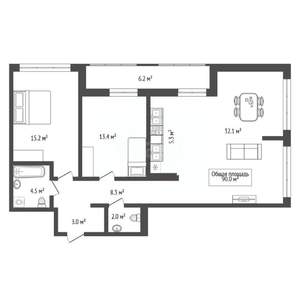 2-к квартира, вторичка, 89м2, 7/24 этаж