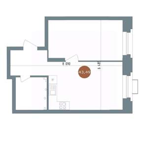 1-к квартира, вторичка, 43м2, 2/15 этаж