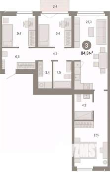 3-к квартира, вторичка, 84м2, 5/7 этаж