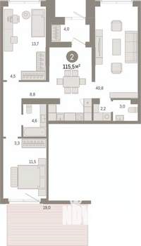 2-к квартира, вторичка, 115м2, 1/9 этаж