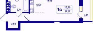 Студия квартира, вторичка, 27м2, 21/26 этаж