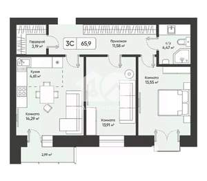 3-к квартира, вторичка, 66м2, 8/9 этаж