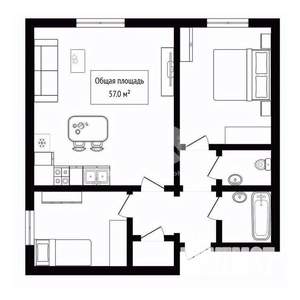 2-к квартира, вторичка, 57м2, 3/10 этаж