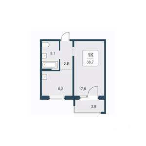 1-к квартира, вторичка, 39м2, 1/17 этаж