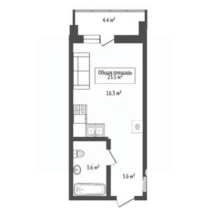Студия квартира, вторичка, 24м2, 13/16 этаж