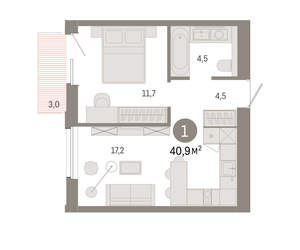 1-к квартира, вторичка, 41м2, 5/24 этаж