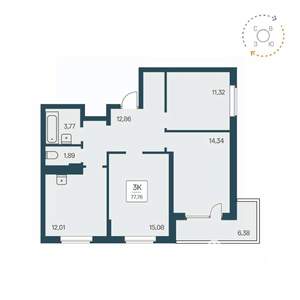 3-к квартира, вторичка, 72м2, 21/25 этаж