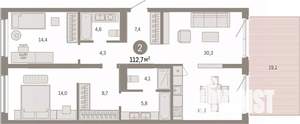 2-к квартира, вторичка, 113м2, 1/9 этаж