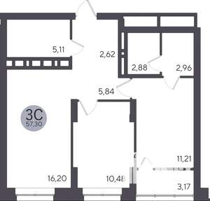 2-к квартира, строящийся дом, 57м2, 19/25 этаж