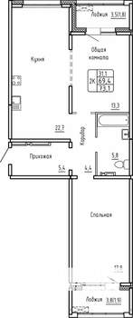 2-к квартира, вторичка, 73м2, 4/14 этаж