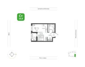 1-к квартира, вторичка, 27м2, 4/11 этаж
