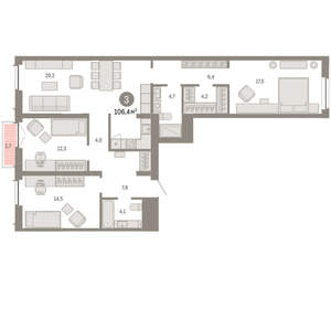 3-к квартира, вторичка, 106м2, 7/23 этаж