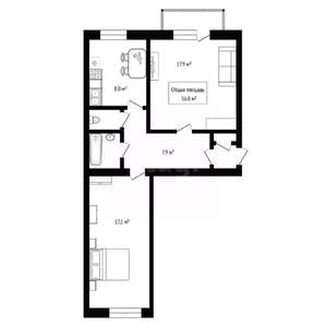 2-к квартира, вторичка, 56м2, 5/5 этаж