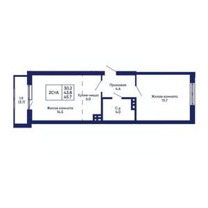 2-к квартира, вторичка, 46м2, 4/14 этаж