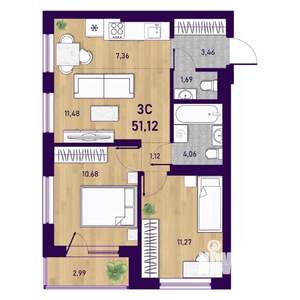 3-к квартира, вторичка, 51м2, 21/23 этаж