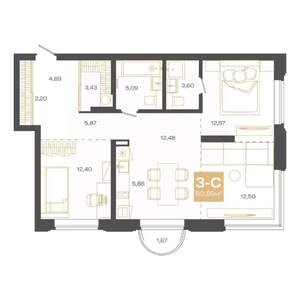3-к квартира, строящийся дом, 81м2, 16/24 этаж