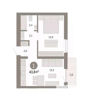 1-к квартира, вторичка, 44м2, 6/8 этаж