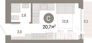 Студия квартира, вторичка, 21м2, 6/12 этаж