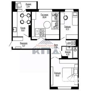 3-к квартира, вторичка, 82м2, 7/16 этаж