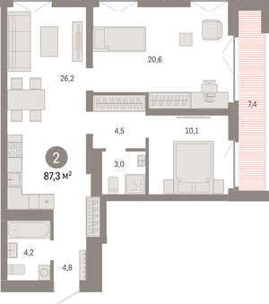 2-к квартира, вторичка, 87м2, 8/23 этаж