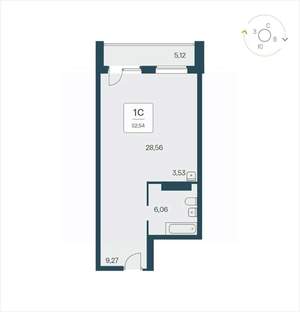 Студия квартира, вторичка, 53м2, 20/25 этаж