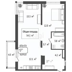 Студия квартира, вторичка, 54м2, 8/17 этаж