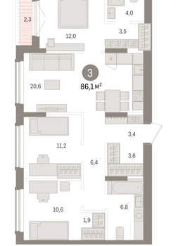 3-к квартира, вторичка, 86м2, 8/15 этаж